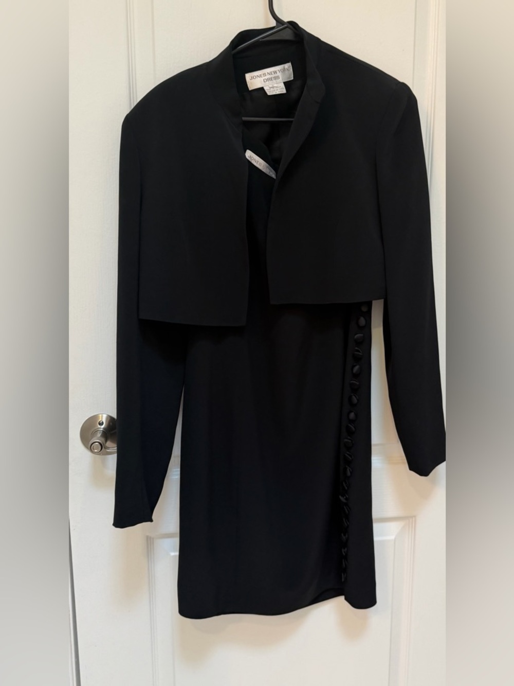 Jones New York 2-Piece Black Sleeveless Dress Matching Bolero Jacket, Size 8